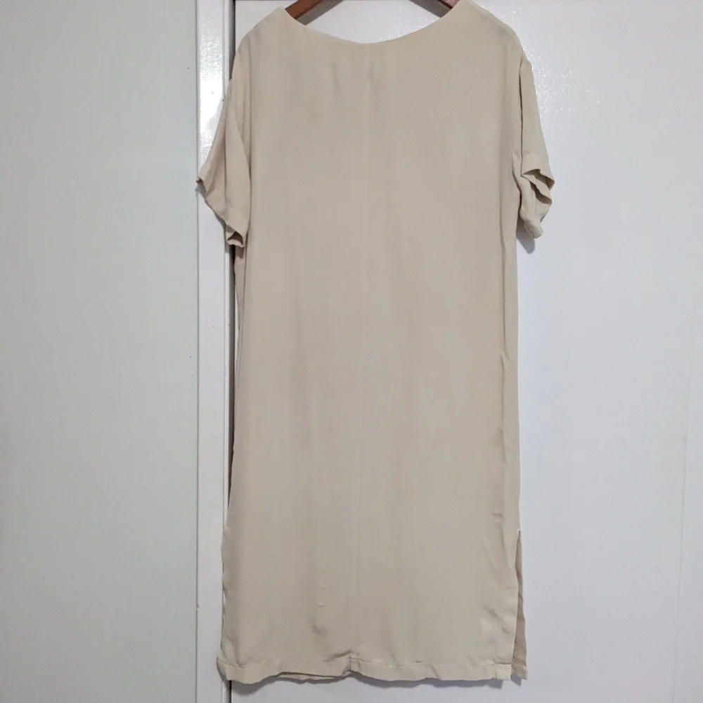 Aritzia Babaton 100% Silk Minimalist Crew Neck Midi Dress Slit Cream Medium Mode - Picture 6 of 7